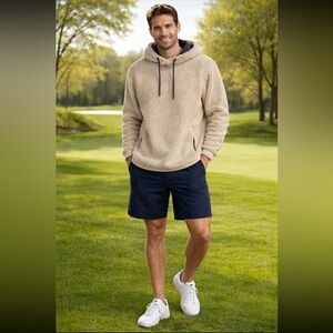 Chubbies "The Snow Day" High Pile Hoodie, Men Size Large Tan Navy